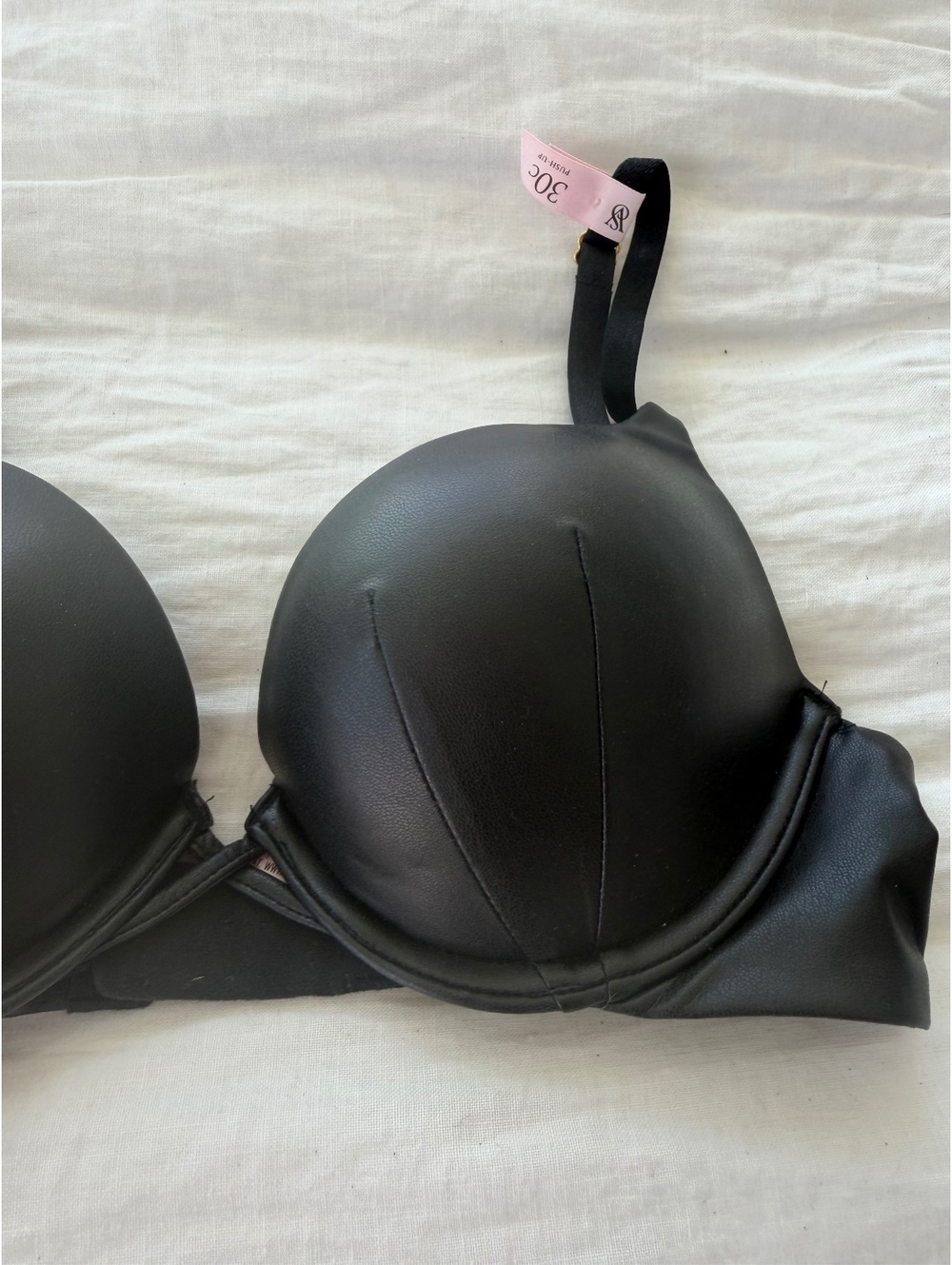 Victoria's Secret black vegan leather push-up bra 30C - Picture 2 of 5